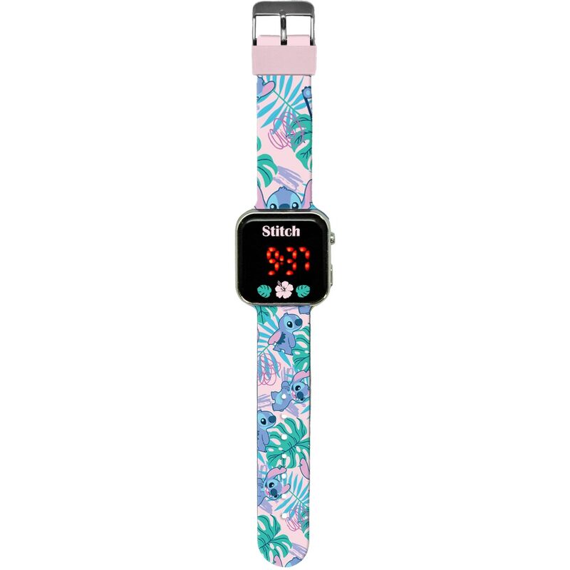 Montre LED Disney Stitch avec bracelet bleu et affichage lumineux sur fond blanc
