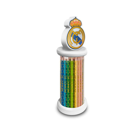 Set de 12 crayons de couleur Real Madrid avec emballage officiel KIDS LICENSING, vue de face
