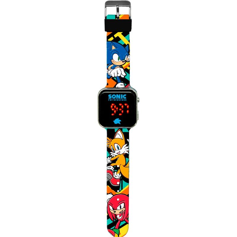 Montre LED Sonic the Hedgehog avec bracelet bleu et affichage lumineux sur fond blanc