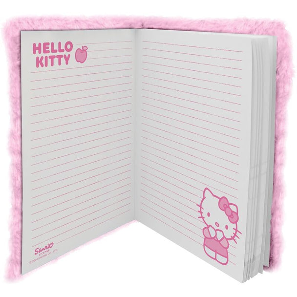 Vue rapprochée des pages intérieures du journal Hello Kitty, parfait pour écrire ou dessiner