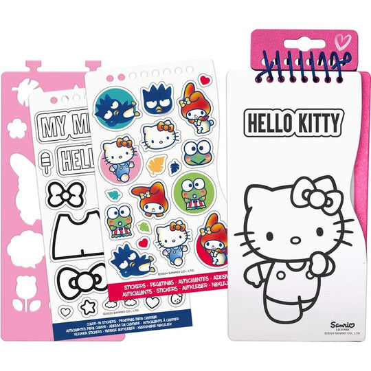 Détail des crayons et feutres inclus dans le set de coloriage Hello Kitty pour enfants