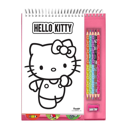 Crayons colorés Hello Kitty alignés sur fond blanc pour coloriage