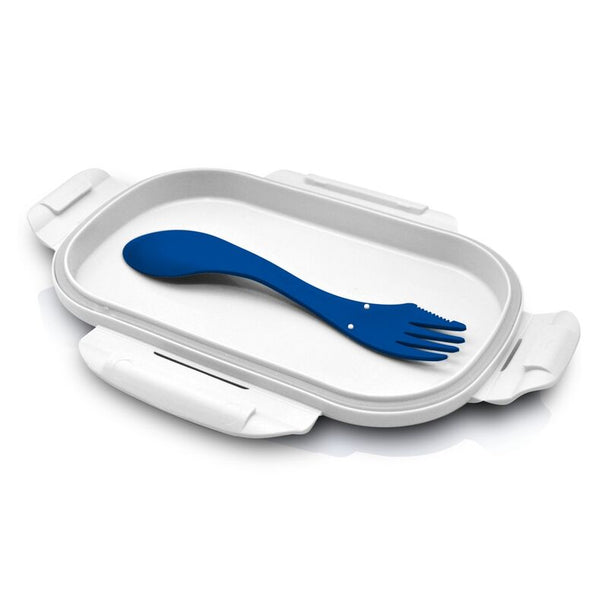 Set de couverts inclus dans le sac déjeuner Real Madrid, conçu pour les enfants, avec fourchette, couteau et cuillère assortis.