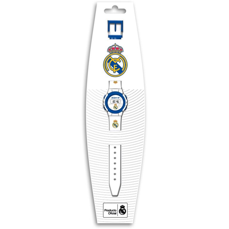 Montre digitale Real Madrid portée au poignet d'un enfant montrant le design coloré et confortable