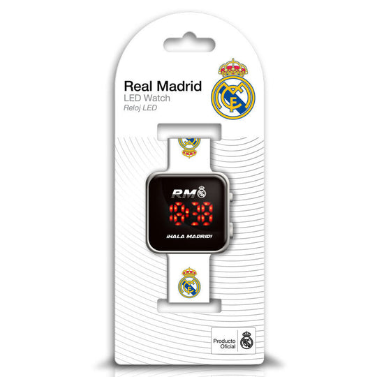 Montre LED Real Madrid pour enfants montrant le bracelet et le logo officiel