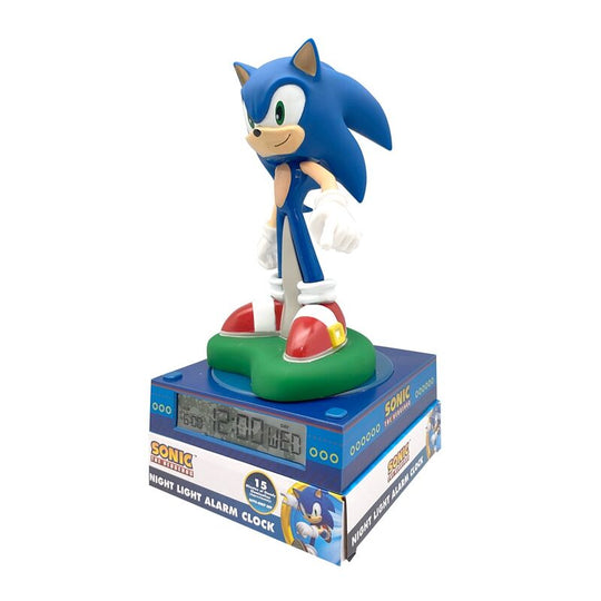 Vue rapprochée de la lampe 3D Sonic the Hedgehog montrant les détails lumineux en bleu