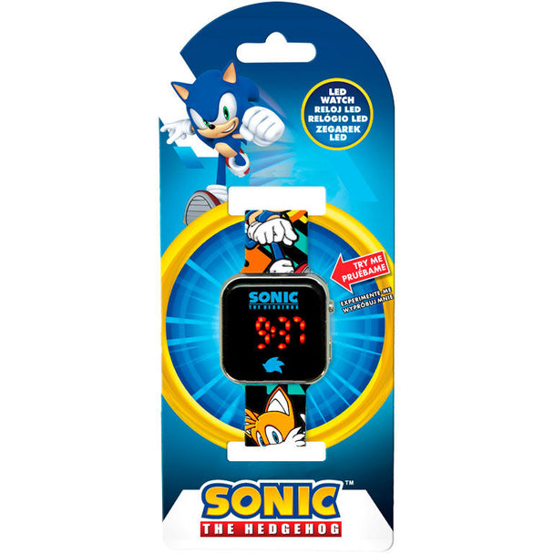 Détail du cadran lumineux de la montre Sonic the Hedgehog avec logo officiel KIDS LICENSING