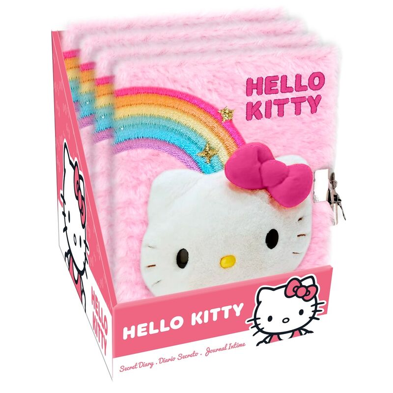 Journal Hello Kitty posé sur une table avec des accessoires d'écriture colorés pour enfants