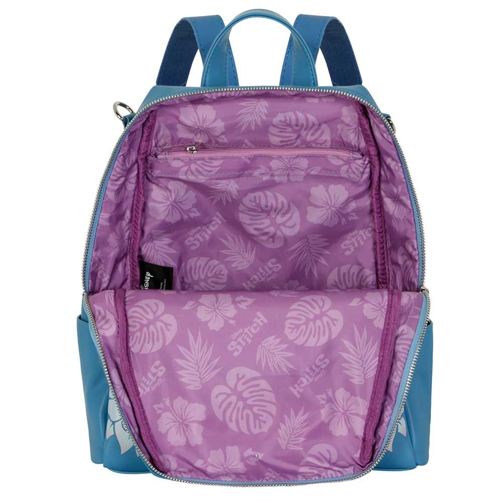 Vue intérieure du sac à dos Stitch montrant la doublure et l'espace de rangement principal