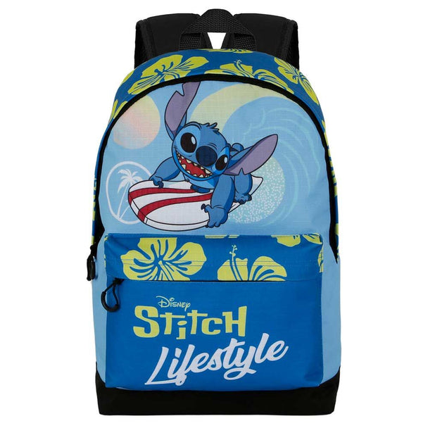 Sac à dos Disney Stitch KARACTERMANIA en tissu Ripstop, vue avant avec poche frontale et logo Stitch