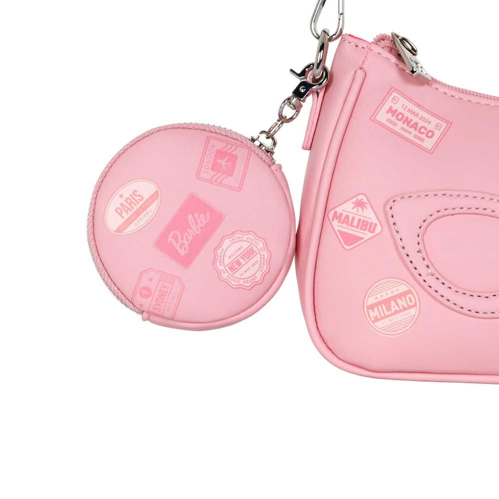 Détail du compartiment zippé du sac Barbie KARACTERMANIA montrant la fermeture sécurisée