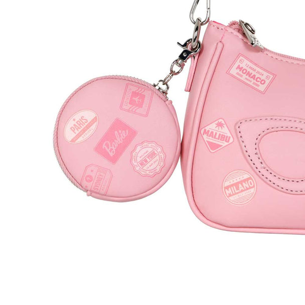 Détail du compartiment zippé du sac Barbie KARACTERMANIA montrant la fermeture sécurisée