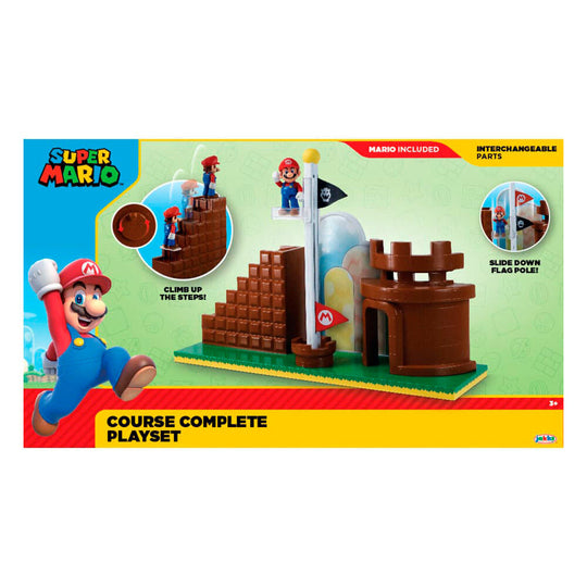 Détail du visage expressif et des couleurs vives de la figurine Super Mario Bros Level End