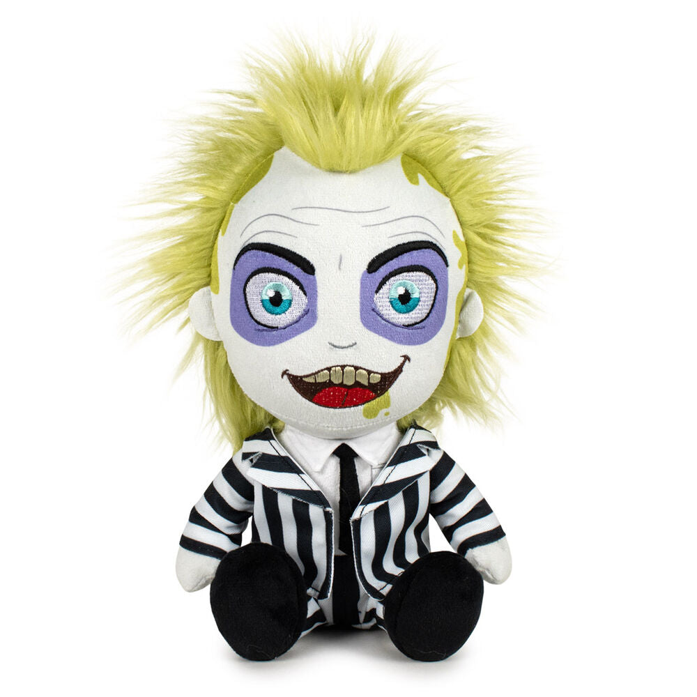 Peluche Beetlejuice de 25 cm, personnage emblématique en tissu doux de la marque PLAY BY PLAY, vue de face.