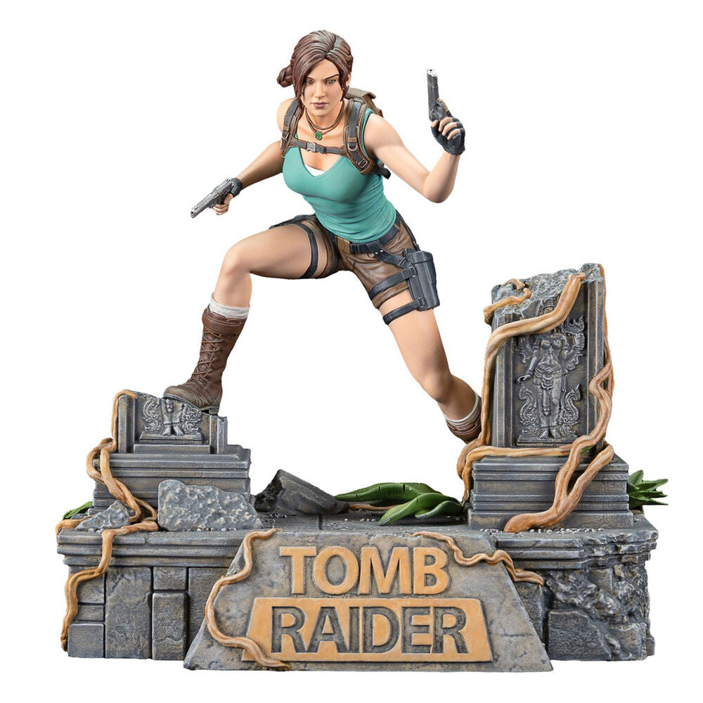 Figurine Lara Croft de Tomb Raider de 24 cm en PVC avec bras interchangeables, pistolet et piolet, par DARK HORSE.