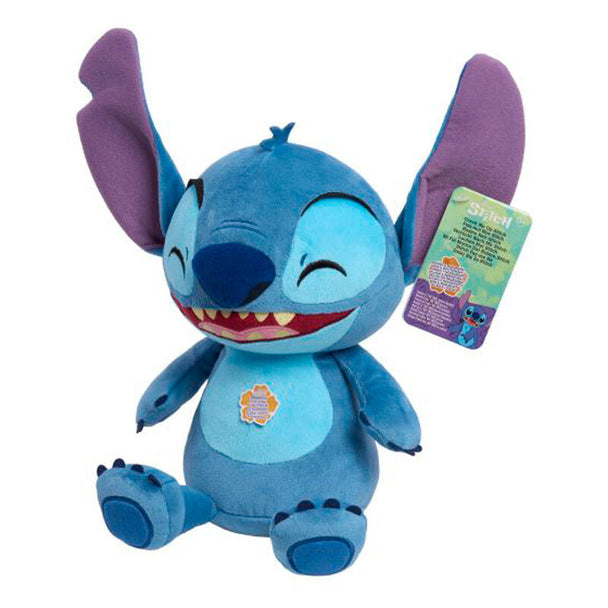 Peluche Stitch JUST PLAY en position assise, montrant ses mouvements et sons activés