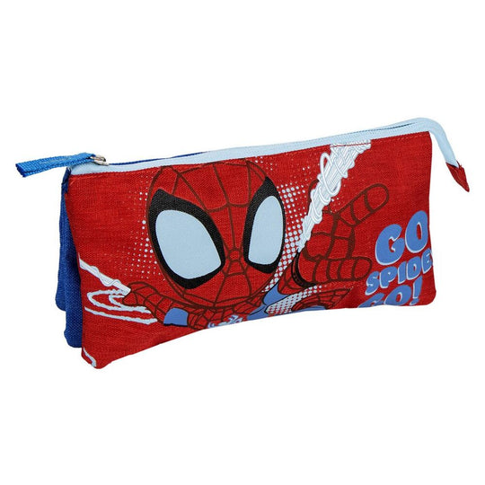 Trousse triple Marvel Spidey CERDÁ vue de face avec motifs Spider-Man colorés