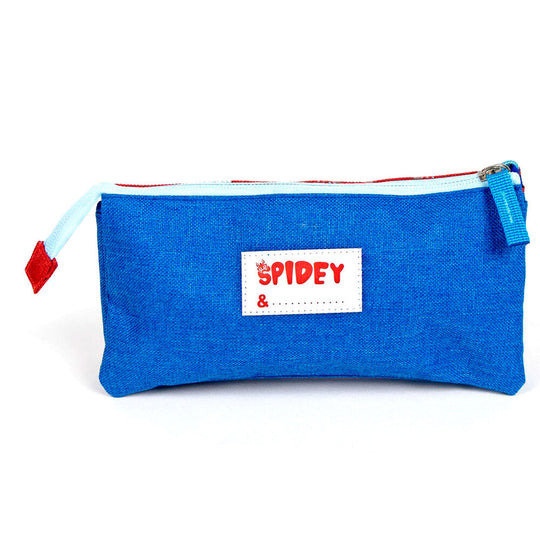 Détail de la trousse Marvel Spidey CERDÁ montrant les trois compartiments ouverts en polyester