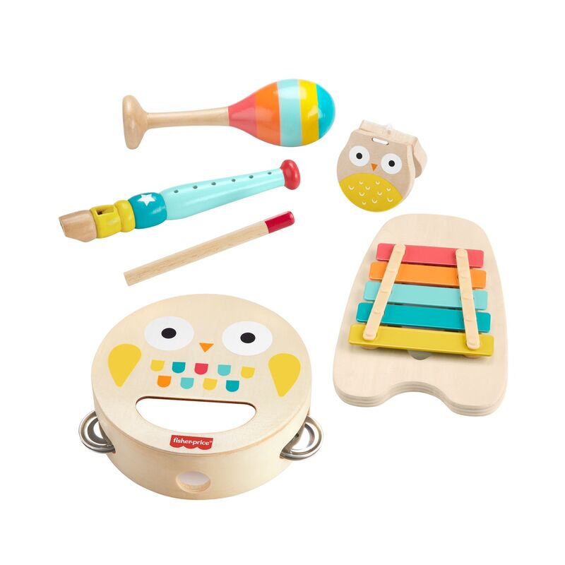 Tambourin en bois avec motifs animaux, idéal pour la motricité fine des enfants de 2 ans et plus