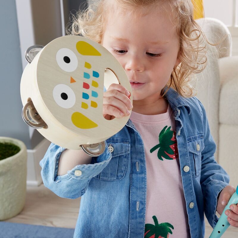 Castagnette en bois décorée d'animaux, favorisant le jeu sensoriel et créatif chez les tout-petits