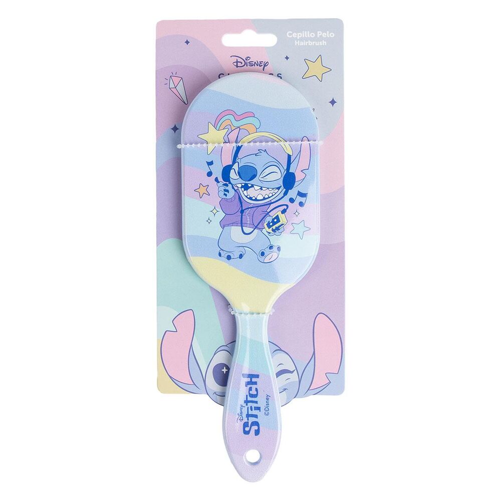 Vue avant de la brosse à cheveux Disney Stitch CERDÁ avec design coloré et dimensions 10x20cm