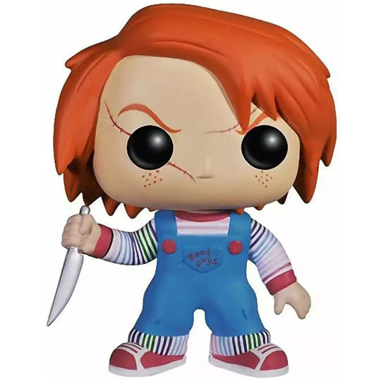 Zoom sur la figurine POP Funko Chucky montrant les couleurs vives et la finition soignée du produit.