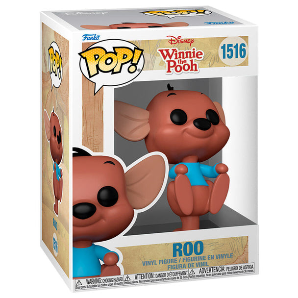 Vue rapprochée de la figurine Funko POP Roo de Winnie the Pooh, montrant les détails colorés et la boîte collector.