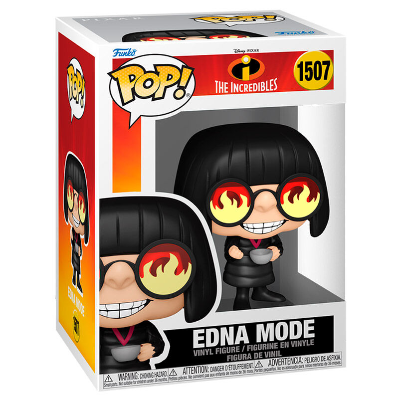 Vue rapprochée de la figurine Funko POP Edna Mode, personnage styliste du film Les Indestructibles