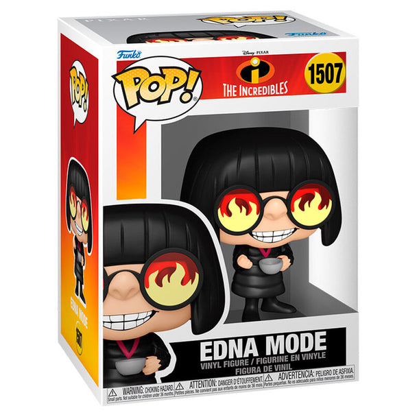 Vue rapprochée de la figurine Funko POP Edna Mode, personnage styliste du film Les Indestructibles