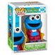 Vue rapprochée de la figurine Funko POP Cookie Monster avec détails du visage et boîte d'origine