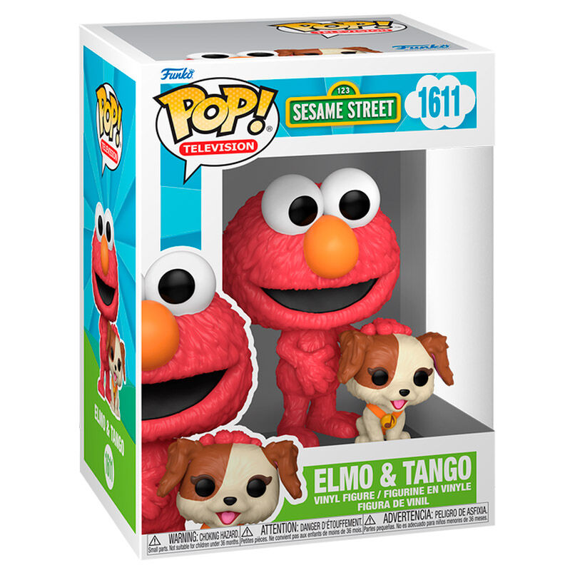 Figurine Funko POP Sesame Street Elmo tenant Tango, en vinyl de 9 cm dans sa boîte cadeau colorée