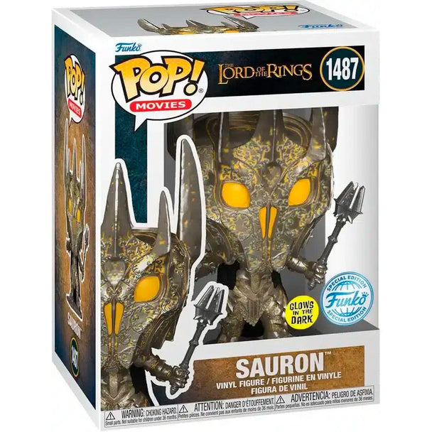Figurine POP exclusive de Sauron de The Lord of the Rings vue de face avec détails précis.