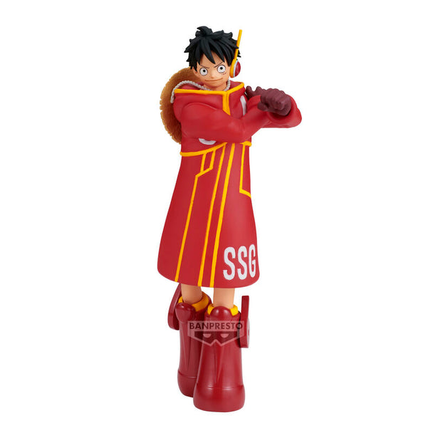 Figurine Monkey D Luffy Egghead The Shukko de face, hauteur 14 cm, édition BANPRESTO