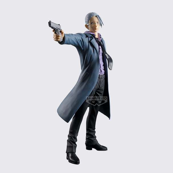 Profil gauche de la figurine Taro Sakamoto 22cm montrant les accessoires et la posture dynamique