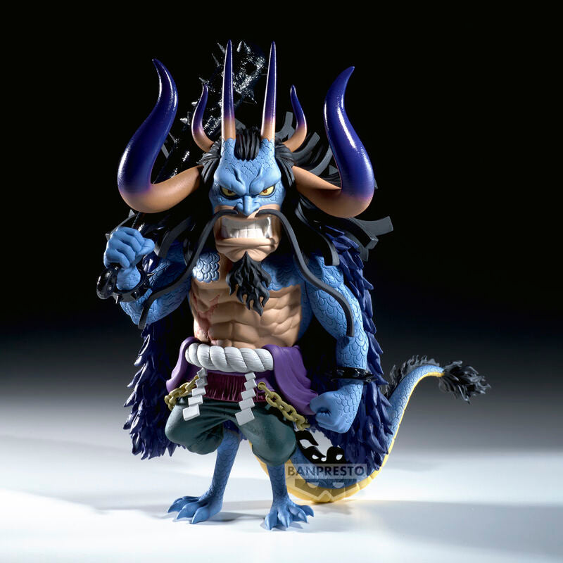 Profil gauche de la figurine Kaido 13cm montrant ses traits puissants et sa posture dynamique.