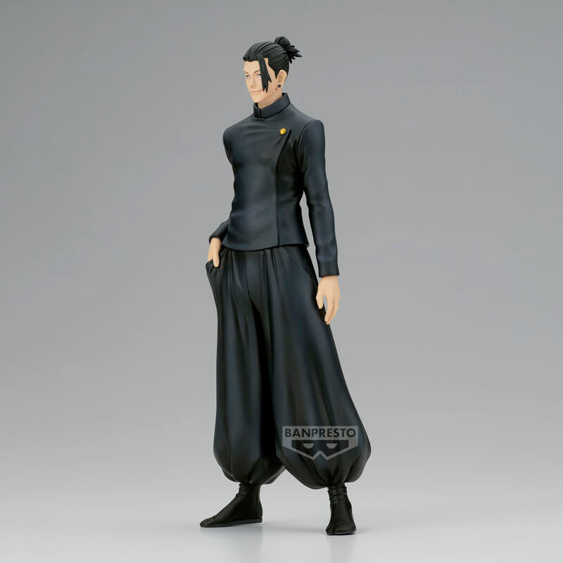 Vue arrière de la figurine Suguru Geto mettant en valeur les détails du manteau
