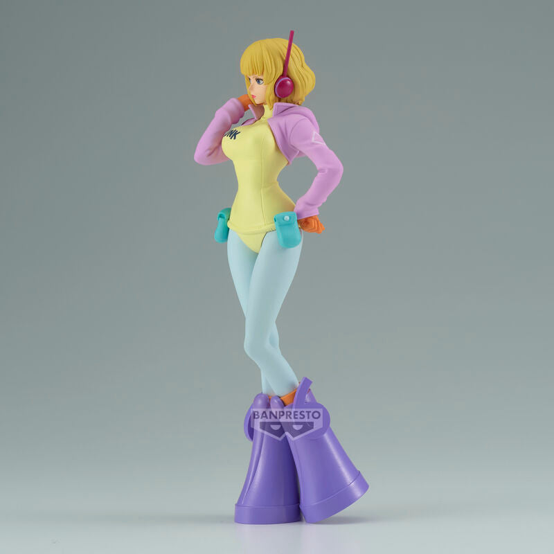 Vue arrière de la figurine Stussy One Piece Egghead mettant en valeur la posture dynamique
