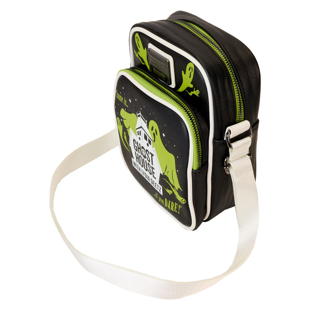 Photo de la bandoulière ajustable en cuir vegan du sac épaule Loungefly Beetlejuice 2 Ghost House