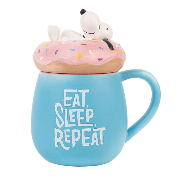 Mug 3D Snoopy Eat Sleep Repeat en dolomite avec couvercle décoratif vu de face