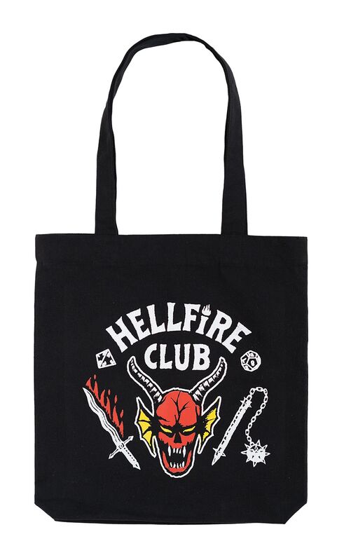 Sac shopping Stranger Things Hellfire Club en coton recyclé avec logo rouge sur fond noir