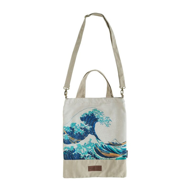 Sac shopping ERIK The Great Wave off Kanagawa avec motif vague bleue et blanche, vue de face