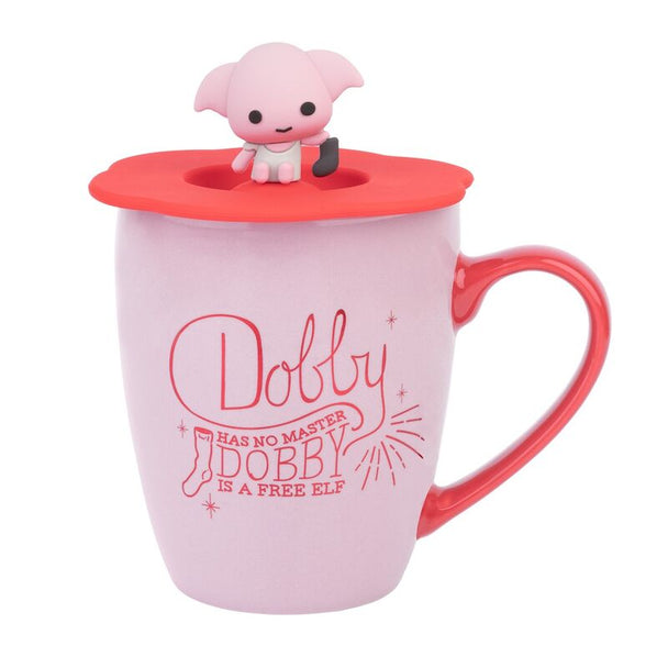 Mug Harry Potter Dobby premium en céramique blanche avec figurine 3D sur le couvercle silicone