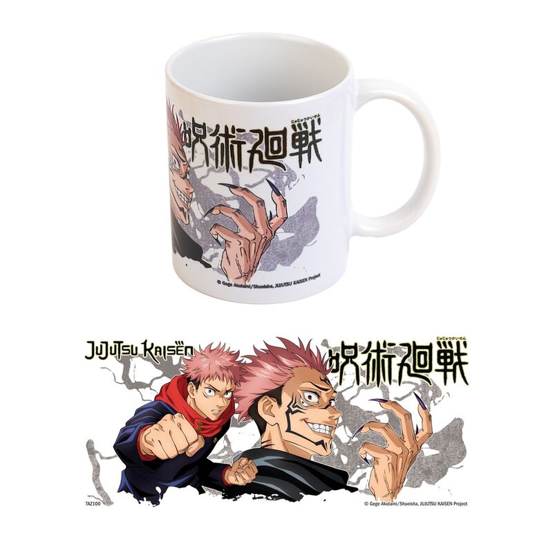 Mug Jujutsu Kaisen avec illustration de Yuji et Sukuna en céramique blanche de 350ml