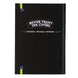 Détail de la reliure collée du carnet Beetlejuice A5 assurant une ouverture facile et durable