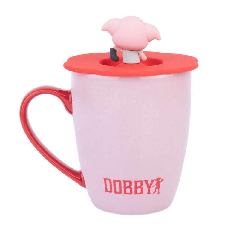 Vue de profil du mug Dobby avec son couvercle en silicone et la silhouette détaillée de l'elfe de maison