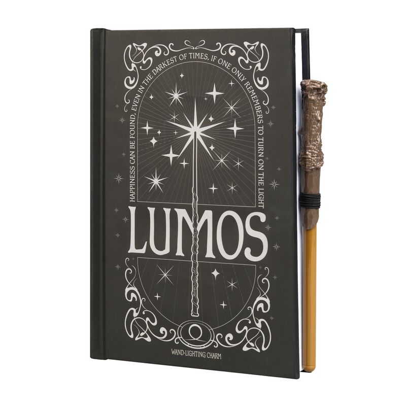 Vue rapprochée du stylo inclus avec le cahier Lumos premium Harry Potter ERIK