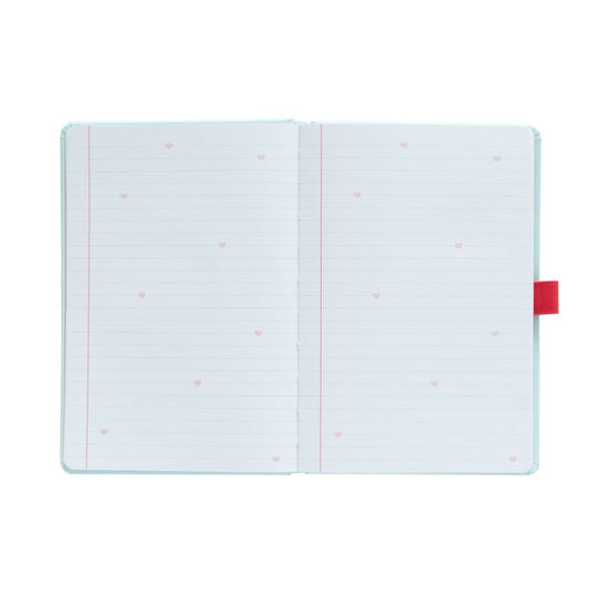 Pages intérieures lignées du carnet Pusheen Purrfect Love montrant la qualité du papier A5
