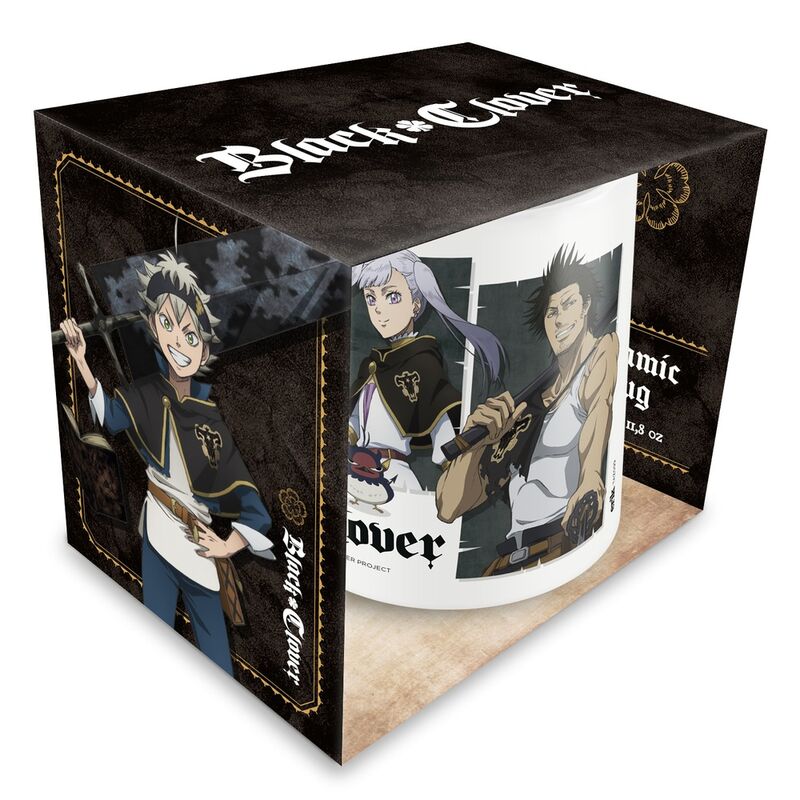 Mug en céramique Black Cover Characters posé sur une table, résistant au lave-vaisselle