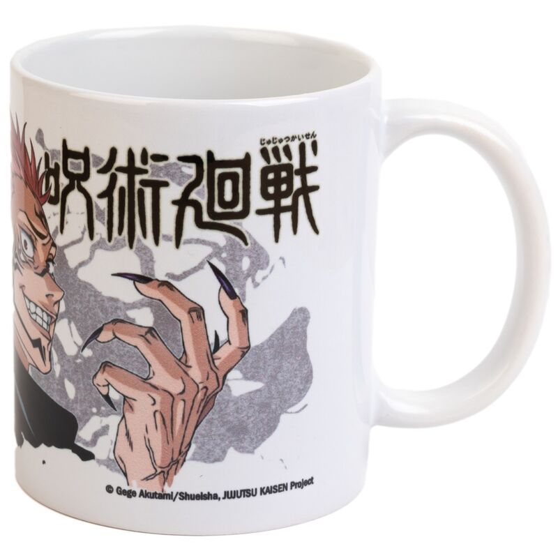 Mug Jujutsu Kaisen posé sur une table, mettant en avant sa taille compacte de 10x8 cm