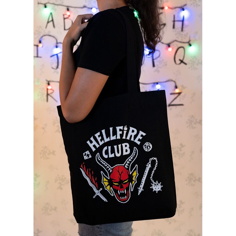 Vue de face du sac shopping ERIK Stranger Things avec design Hellfire Club visible